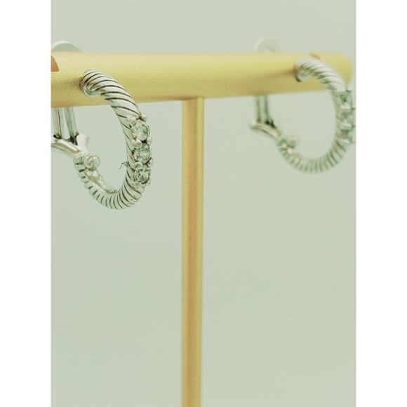 Judith Ripka 925 Sterling Silver CZ Cubic Zirconia Hoop Earrings Designer Signed - Picture 6 of 11